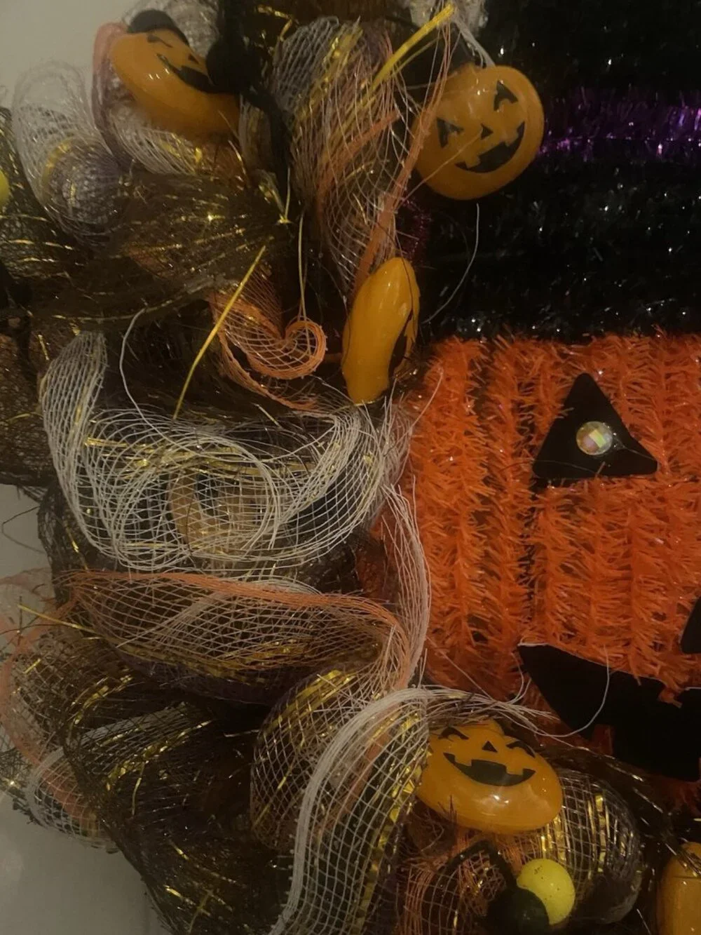 Halloween Deco Mesh Wreath Handmade Pumpkin, Purple Orange  Wall Decor Door 18”